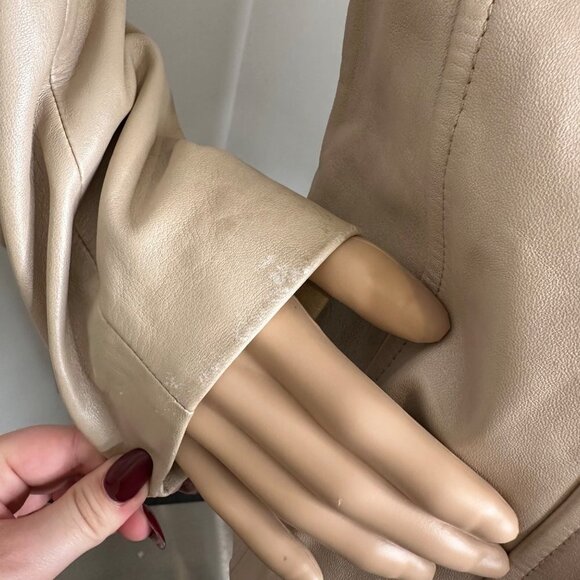 Lafayette 148 Beige Leather Zip Jacket - Picture 4 of 9